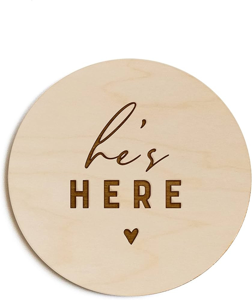 The Cotton & Canvas Co. He's Here Newborn Baby Boy Announcement, Nursery Sign, Cute Nursery Decor... | Amazon (US)