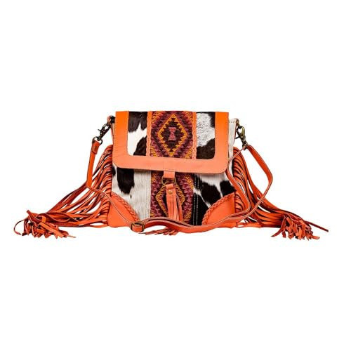 Myra Bag Shoulder Bag for Women - Western Upcycled Hairon Canvas & Leather Tassel Bag Orange | Amazon (US)