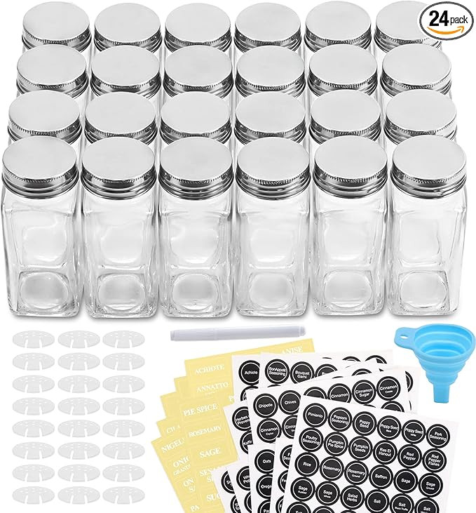 AOZITA 24 Pcs Glass Spice Jars / Bottles with Spice Labels - 4oz Empty Square Spice Containers, C... | Amazon (US)