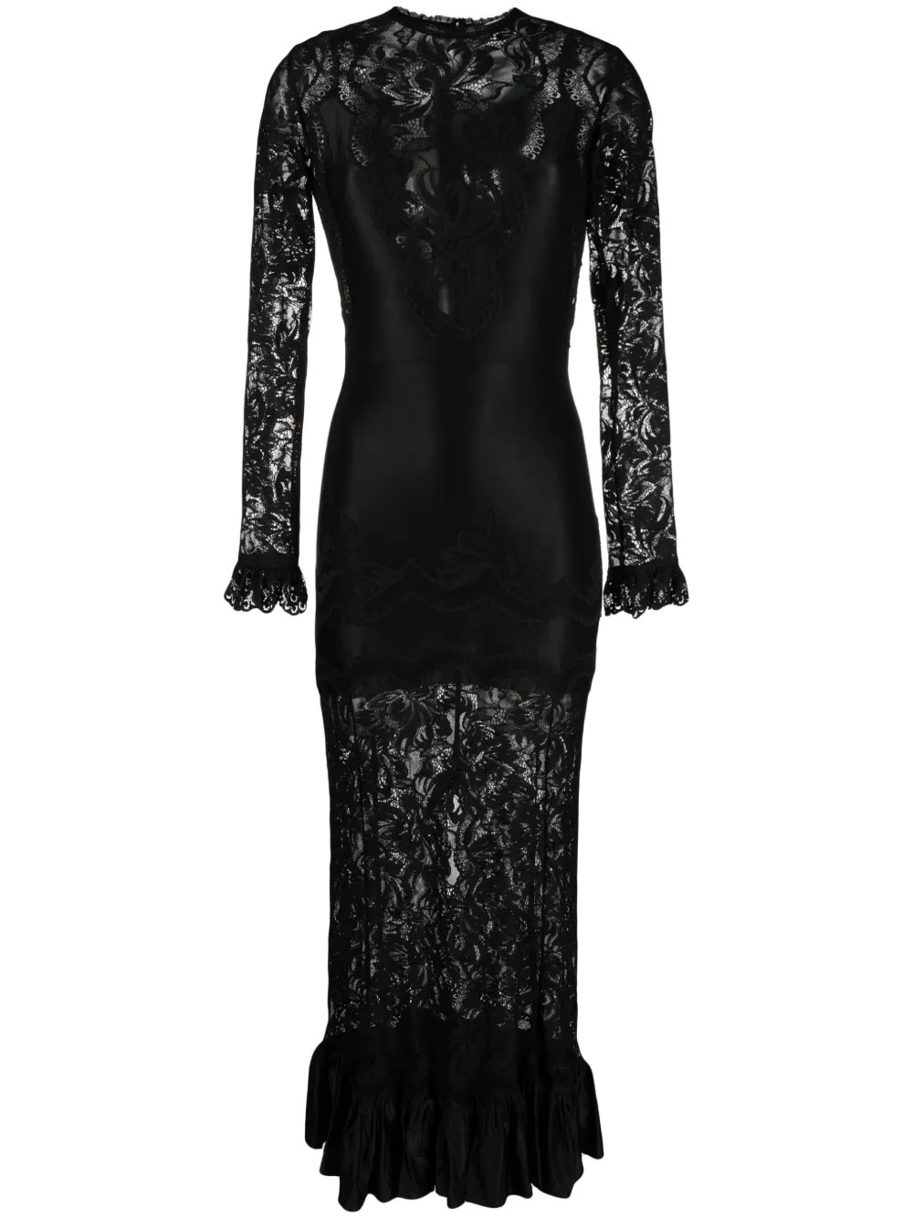 ruffled lace-panelled maxi dress | Farfetch Global