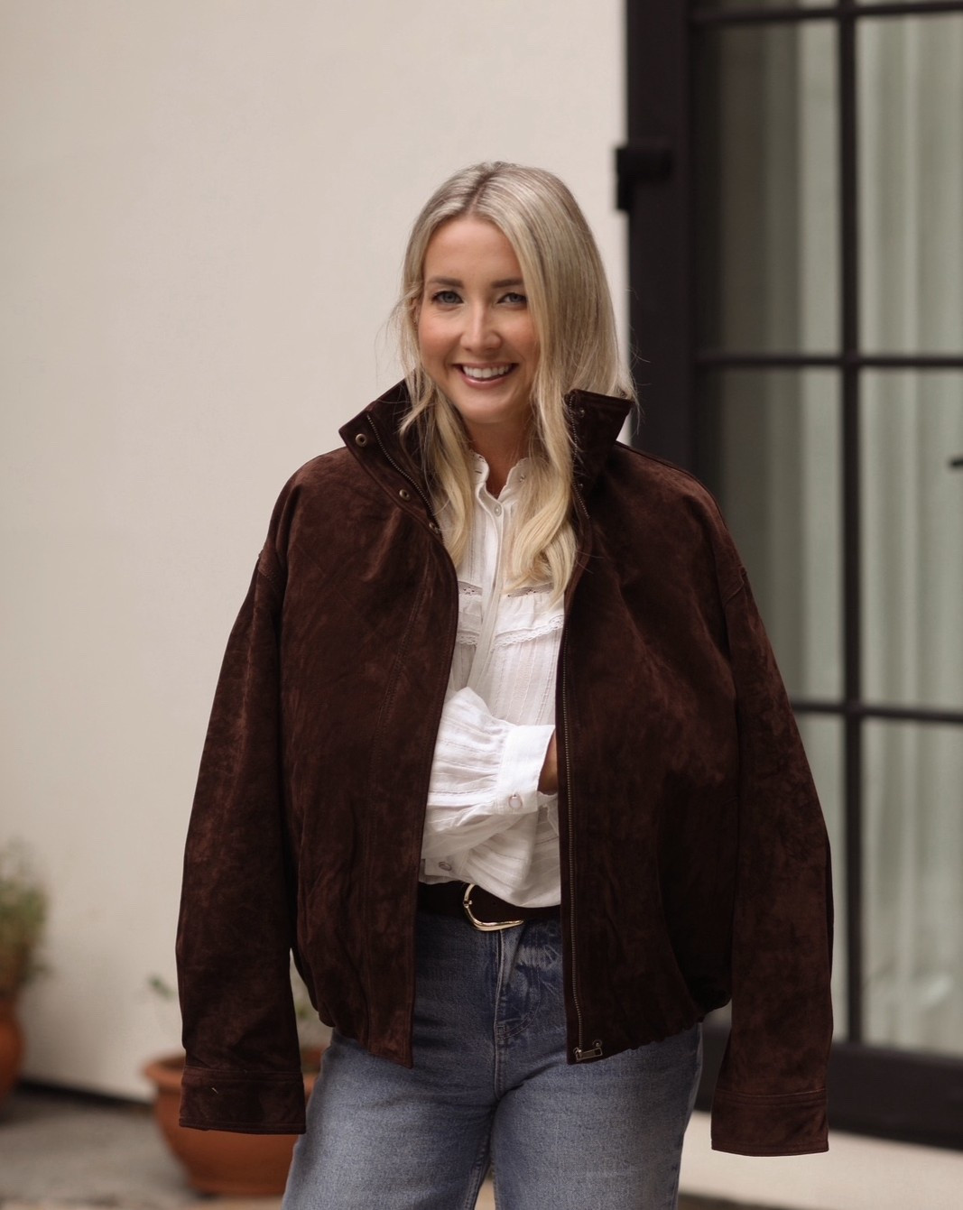 Size small in jacket & blouse. 
Size 4 in denim. 

#LTKSeasonal #LTKNYFW #LTKOver40