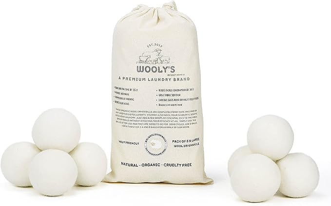 8-PACK, Wooly's XL Premium Wool Dryer Balls, Natural Fabric Softener, Replaces Dryer Sheets, Elim... | Amazon (US)