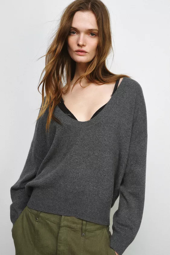DEEP NECK KNIT JUMPER | Zara US