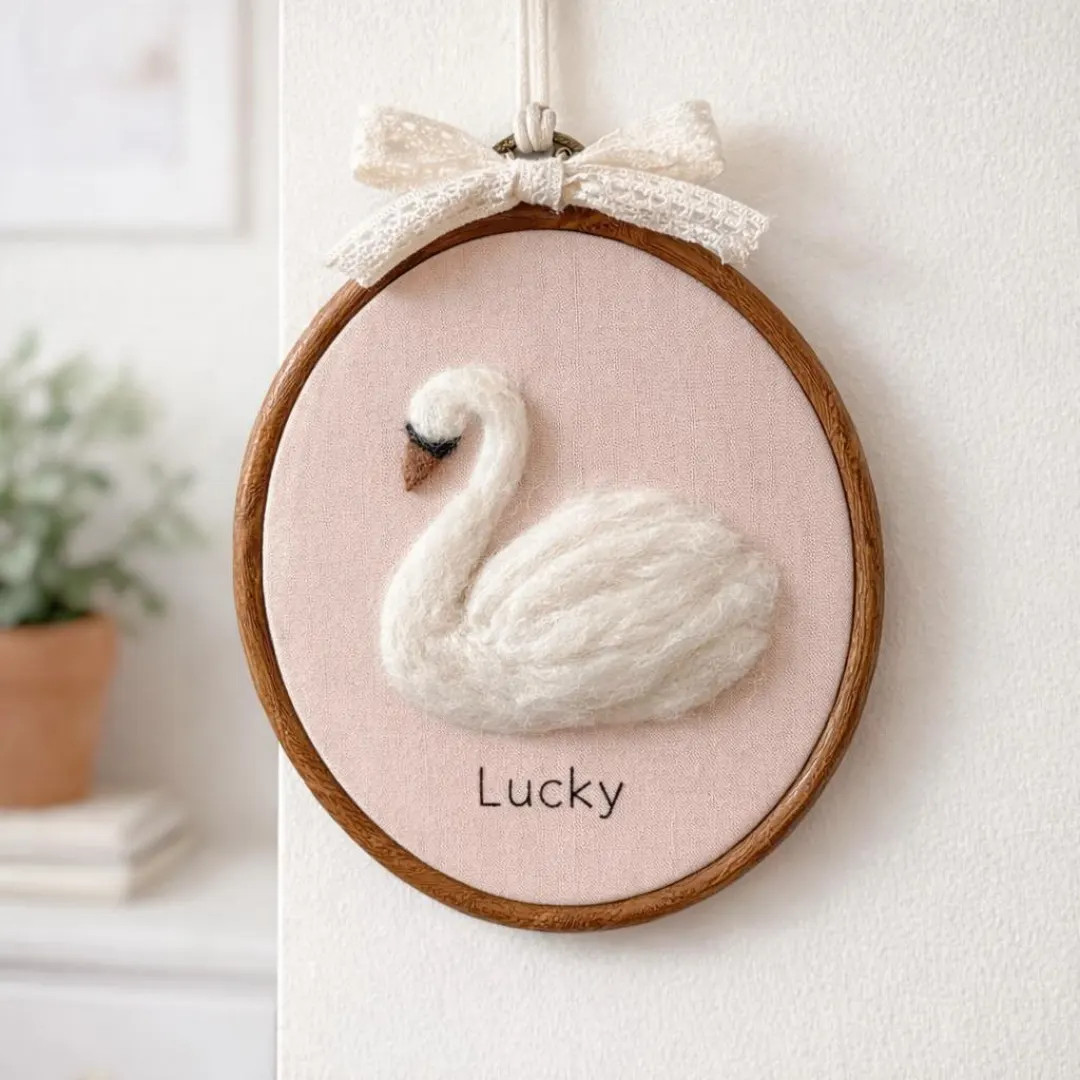 Personalized Needle Felted Swan Embroidery Hoop, Custom Nursery Decor | Etsy (US)