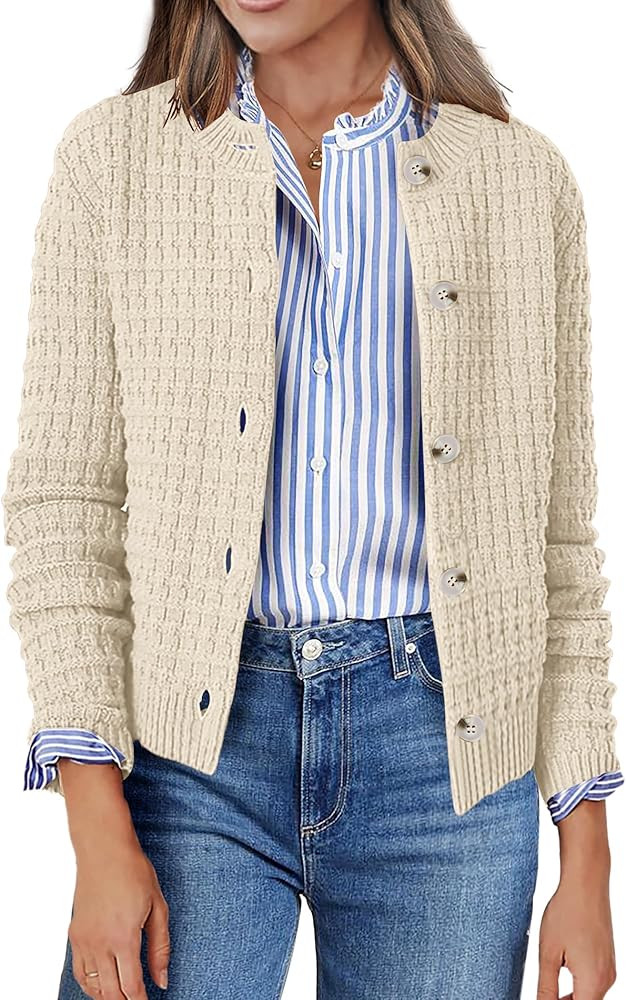 Zeagoo Women's 2026 Fall Cardigan Sweaters Long Sleeve Knit Cropped Jackets | Amazon (US)