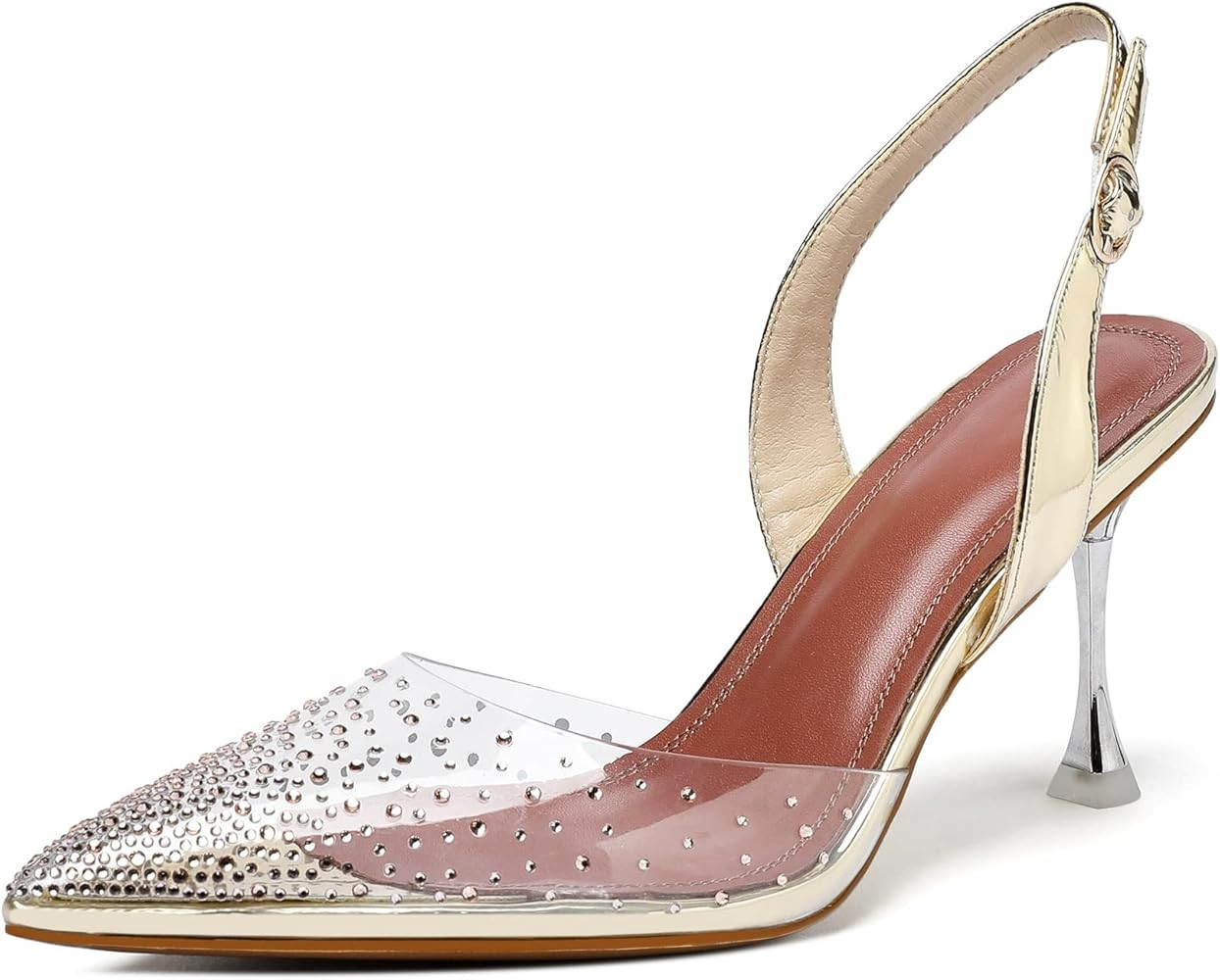 SAMMITOP Women's Clear Heels Pointed Toe Slingback Heeled Sandals Sexy Crystal High Heels D'Orsay... | Amazon (US)