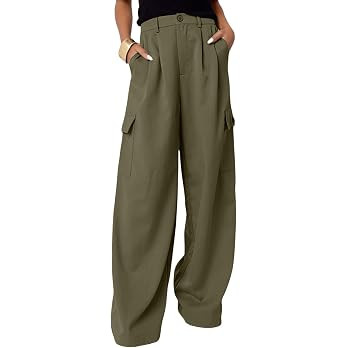 Dokotoo Womens High Waisted Wide Leg Cargo Pants Baggy Casual Work Pants with 4 Pockets | Amazon (US)