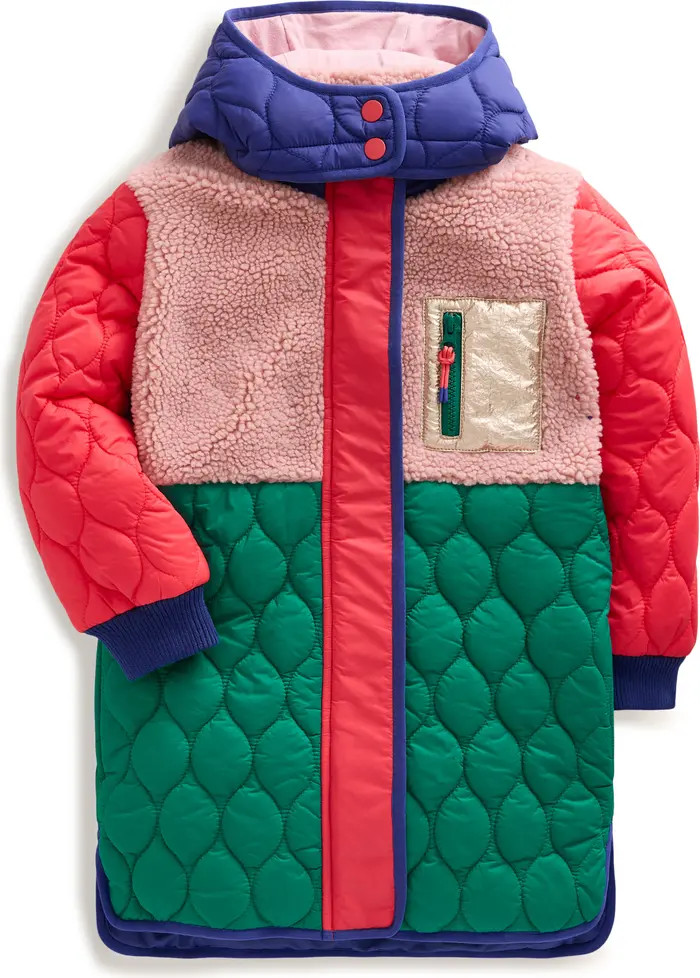 Kids' Colorblock Mixed Media Longline Coat | Nordstrom