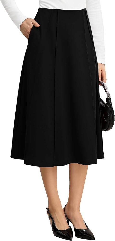Kate Kasin Women's Midi A Line High Waisted Flowy Skirts with Pockets | Amazon (US)