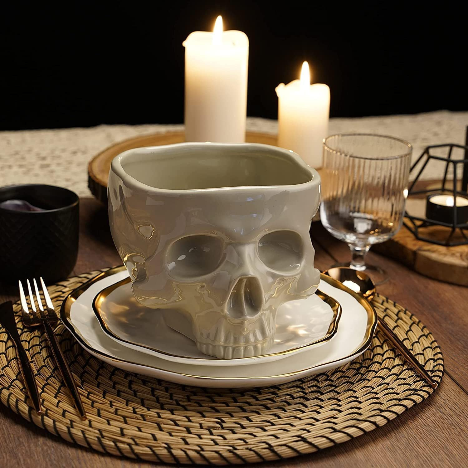 Food Safe Skull Bowl for Eating, Ceramic Skull Shaped Bowl for Cereal Pasta & Ice Cream, Gothic Tabletop Skeleton Head Shaped Decor (big) | Amazon (US)