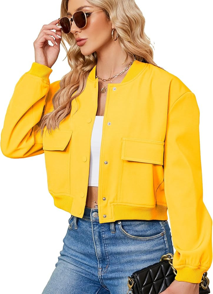 Zando Bomber Jacket Women 2025 - Short Cropped Jacket Women Button Down Long Sleeve Casual Varsit... | Amazon (US)