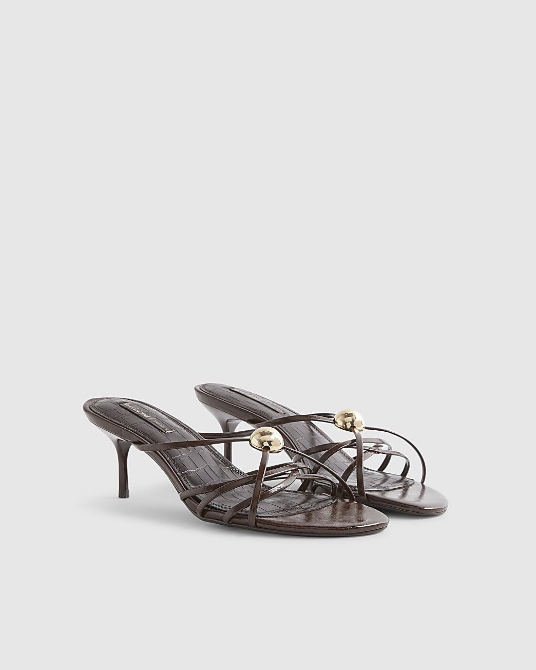 Brown Strappy Heeled Mule Sandals | River Island UK & IE