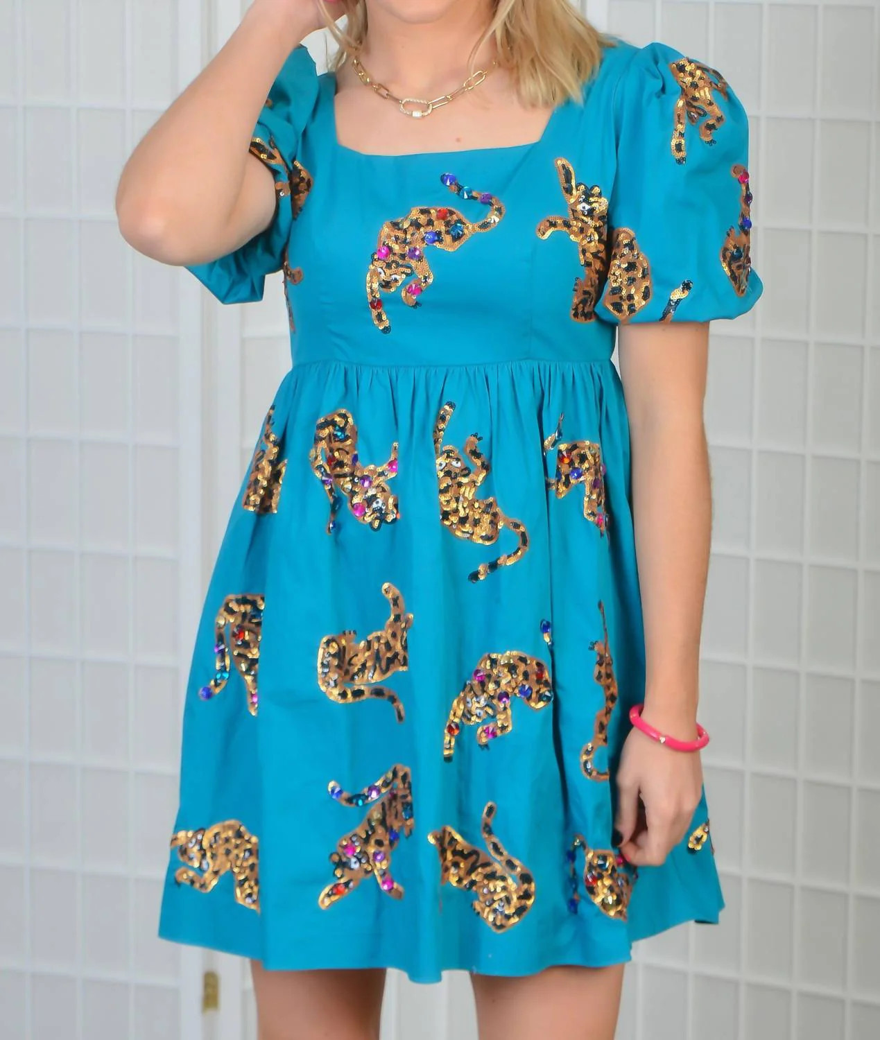Leapin' Leopards Babydoll Dress In Teal | Shop Simon