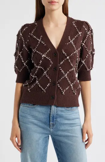 Rails Isla Whipstitch Elbow Sleeve Cardigan in Espresso Ivory at Nordstrom Rack, Size Large | Nordstrom Rack