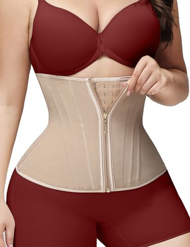 SHAPSHE Waist Trainer for Women Tummy Control Corset Hourglass Body Shaper Waist Cincher Back Support Wrap Belt with Zipper Hook Tan | Amazon (US)