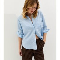 Women's Blue Pinstripe Oversized Pocket Shirt New Look | New Look (UK)
