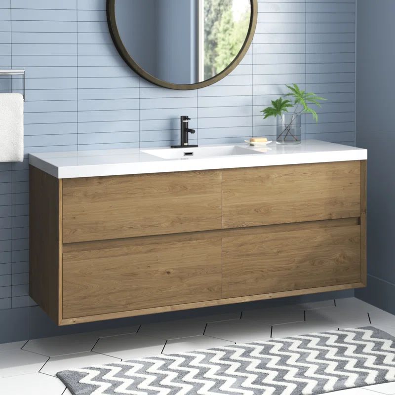 Seavy 59.25'' Wall Mounted Single Bathroom Vanity with Acrylic Vanity Top | Wayfair North America