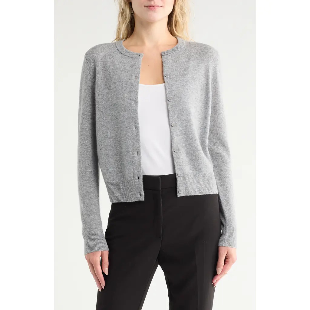 Nordstrom Crewneck Cashmere Cardigan in Grey Heather at Nordstrom Rack, Size Xx-Small | Nordstrom Rack