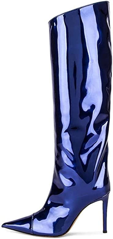 Women's Knee High Boots Sexy Pointed Toe Stiletto Heel Boot Metallic Leather Zipper Booties Dress... | Amazon (US)