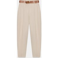 Zara - Linen Blend Cropped Trousers With Belt And Darts - Light Beige - Xxl - Woman | Zara UK