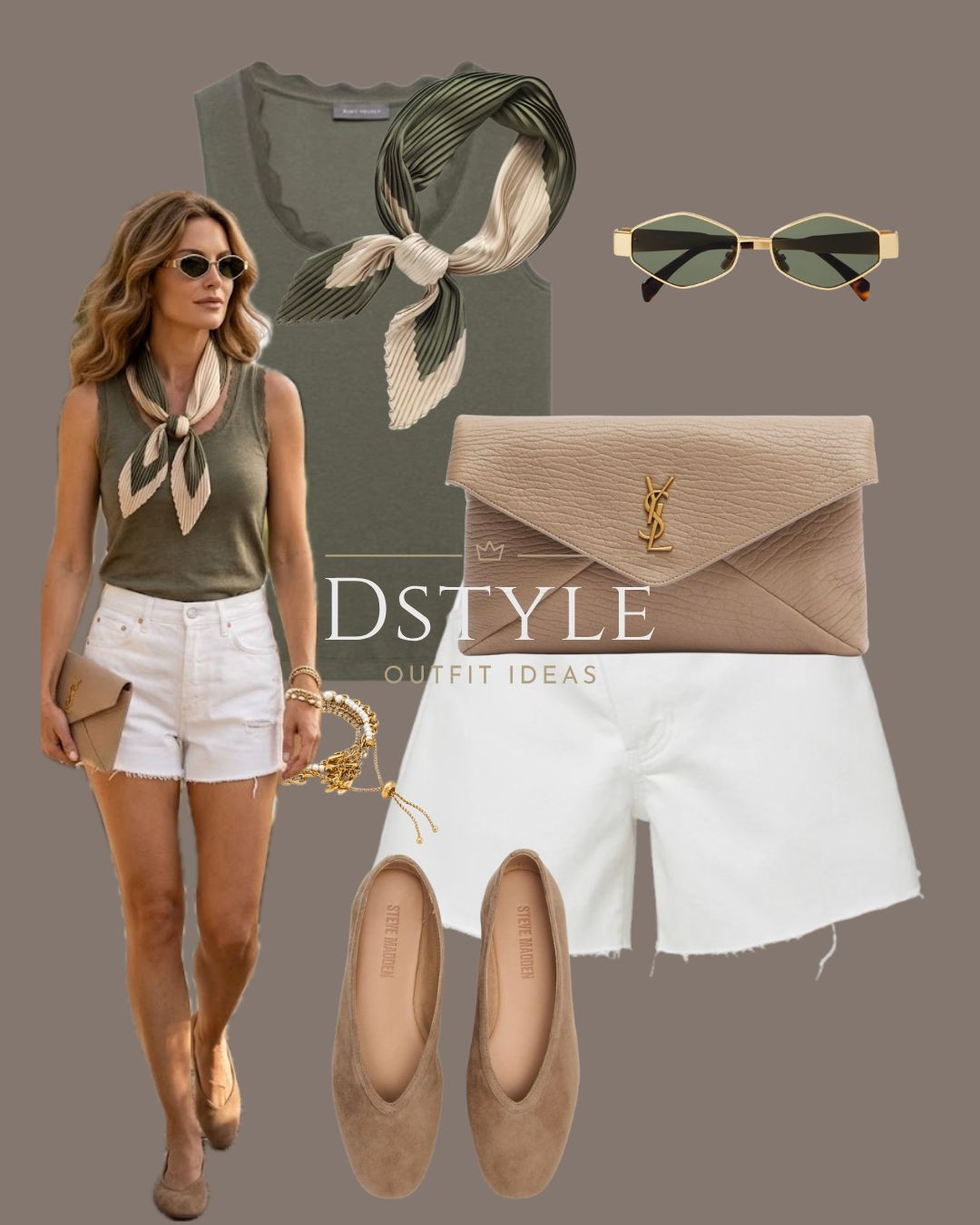 How to elevate a simple olive ribbed tank top: just add denim shorts and a silky neck scarf. Simple, timeless, and effortlessly polished.

#LTKootd