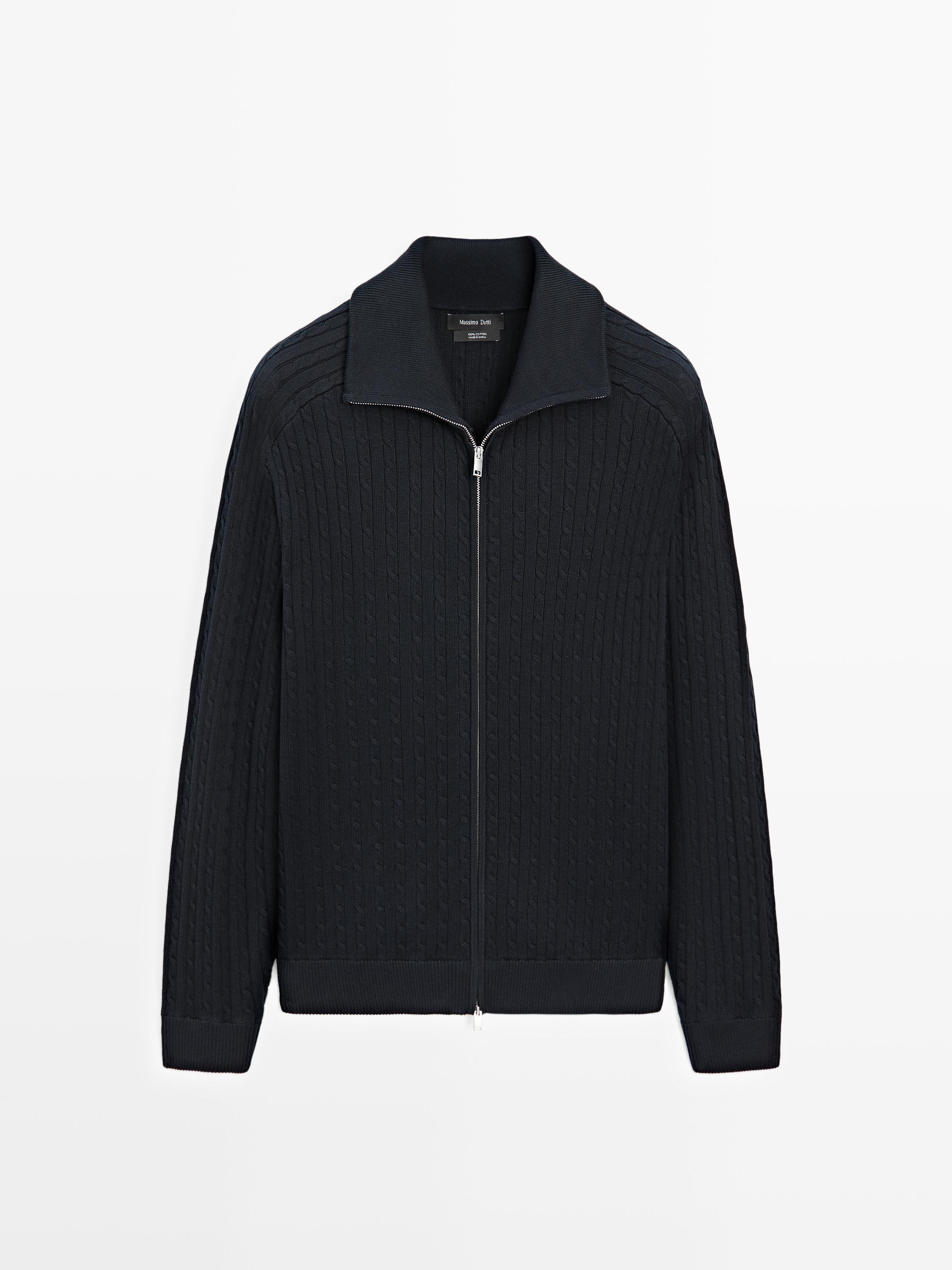 Cotton cable-knit cardigan with zip | Massimo Dutti US