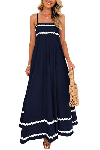 PRETTYGARDEN Women's 2026 Summer Flowy Maxi Dress Casual Sleeveless Spaghetti Strap Ruffle Beach ... | Amazon (US)