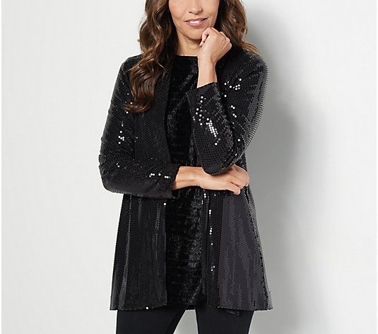 Dennis Basso Printed Sequin Fully Lined Cardigan | QVC