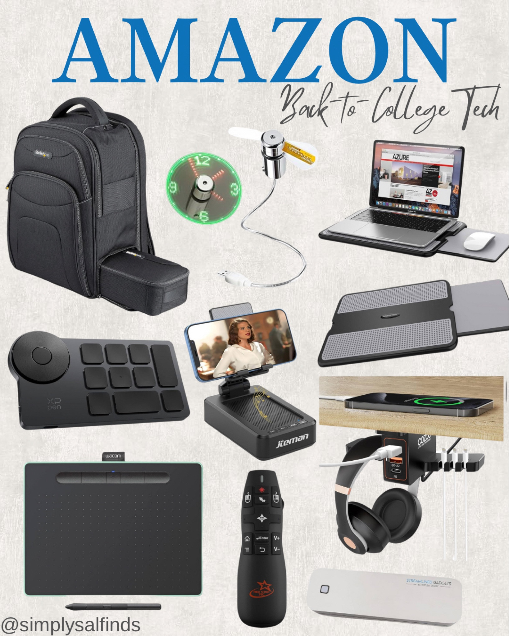 AMAZON- Back-to-College Tech

Headphone stand with usb charger, cell phone stand with wireless Bluetooth speaker, portable small printer, mini wireless keydial, mini keyboard, clock fan with real time display, portable laptop lap desk, Bluetooth drawing tablet, wireless power point remote, ergonomic computer bag



#LTKFindsUnder100 #LTKFindsUnder50 #LTKBacktoSchool