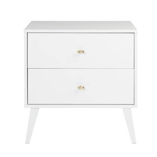 Prepac Milo Mid Century Modern 2-Drawer White Nightstand WDNR-1402-1 - The Home Depot | The Home Depot