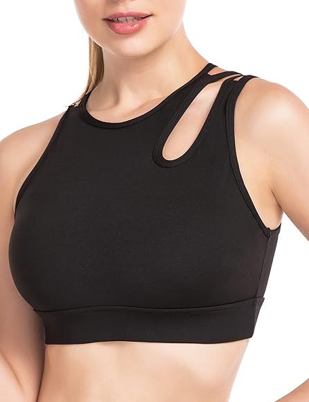 TASADA Strappy Sports Bra for Women - High Neck Crisscross Back Medium Support Yoga Tank Tops wit... | Amazon (US)