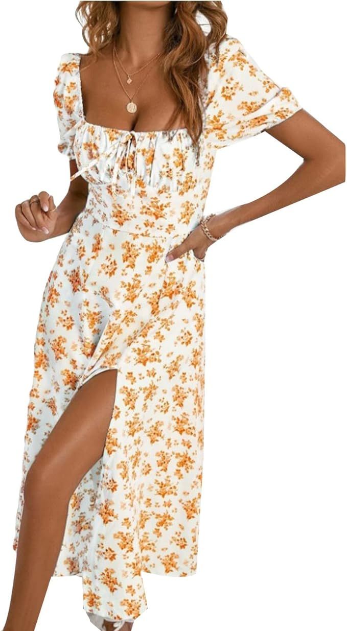 Women's Spring Dresses O-Neck Sexy Short Sleeve Knee-Length Dress Fashion Pretty Garden Dresses | Amazon (US)