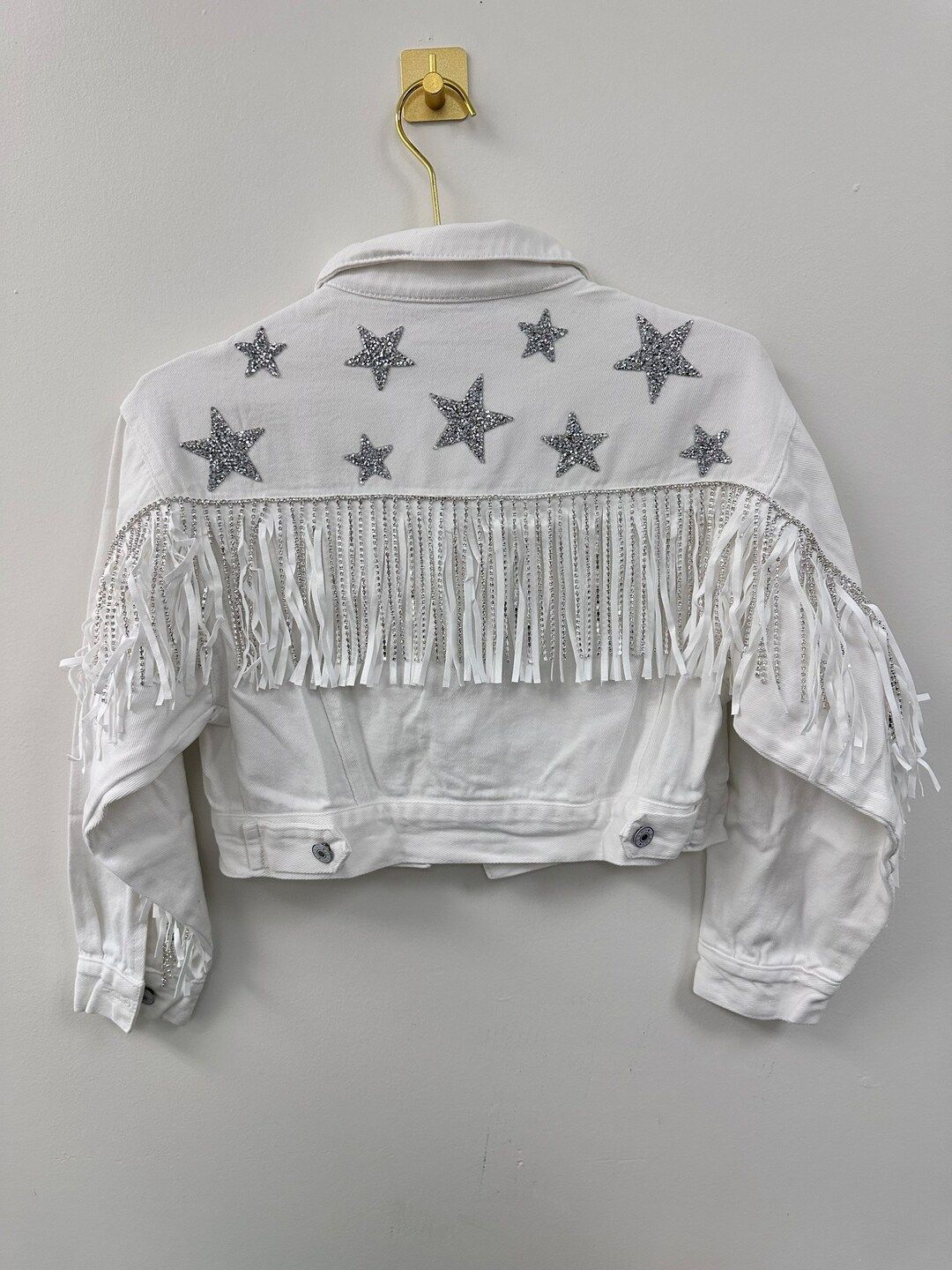 White Fringe Rhinestone Star Denim Jacket | Personalized Bride Jacket | Custom Mrs. Jean Jacket |... | Etsy (US)