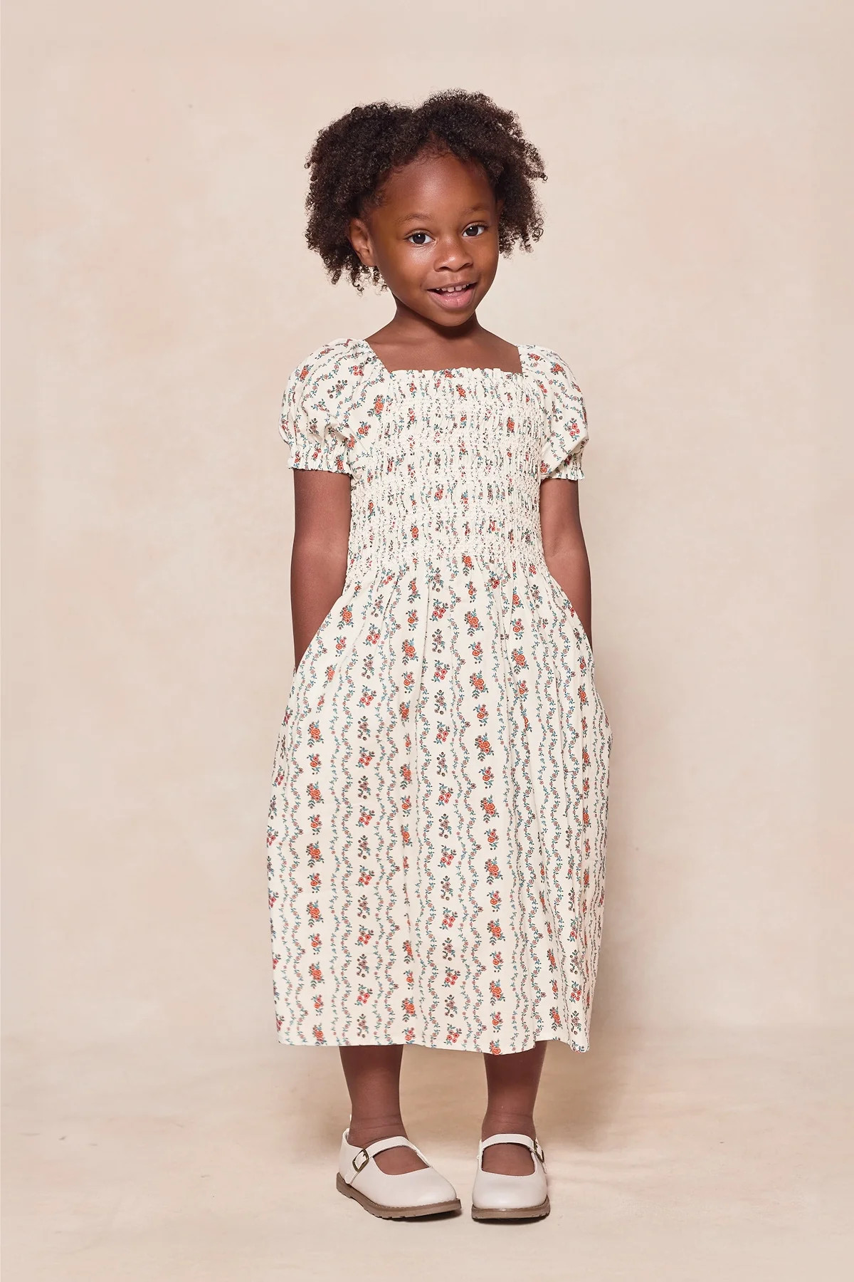Mini Sunday Best Dress in Linear Poppy Woodblock | Ivy City Co