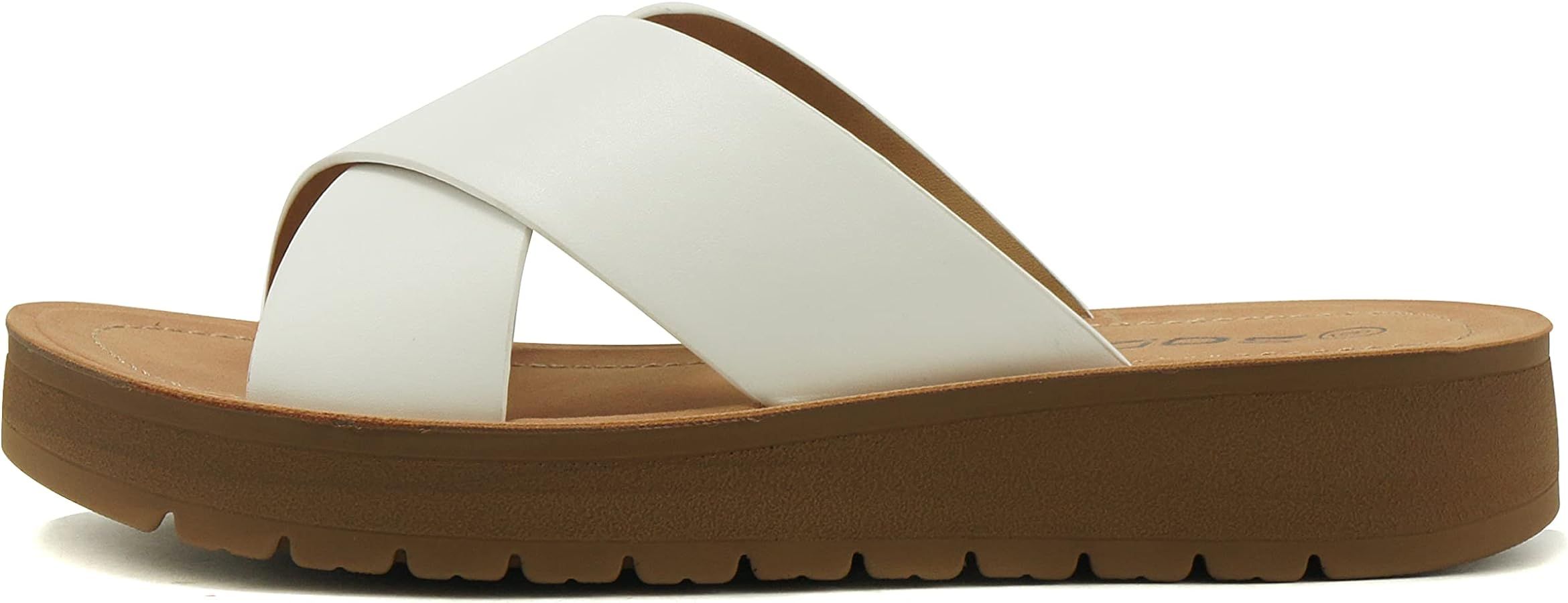 Soda LUCY ~ Women Open Toe Flatform Platform Crisscross Band Upper Fashion Slide Sandals | Amazon (US)