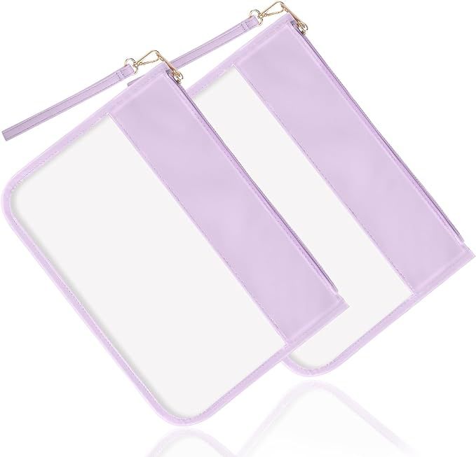 2 Pcs Clear PVC Flat Pouch, PU Travel Makeup Bag Clear Zipper Pouch with Wristlet, Small Clear Zi... | Amazon (US)
