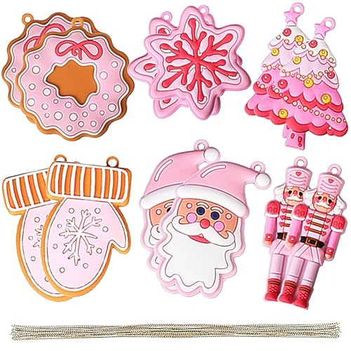 Pink Christmas Tree Set with Ornaments for Kids Christmas Old Man Ornaments Winter PVC Soft Pink Christmas Hanging Ornaments Tree Xmas Gifts New Year Door Wall Hanging Decor 12PCS | Amazon (US)