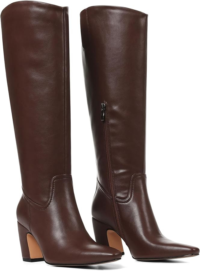 Oiamenne Knee High Boots for Women Soft Square Toe Chunky Heel Tall Boots Comfortable Wide Calf L... | Amazon (US)