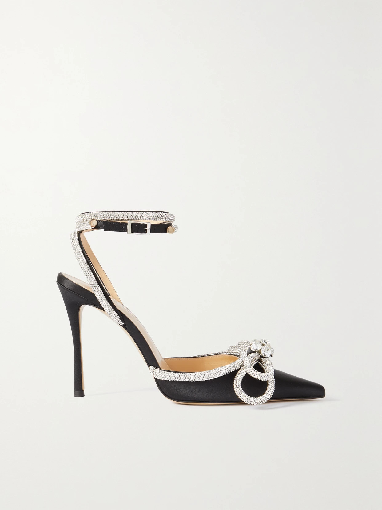 MACH & MACH - Double Bow Crystal-embellished Silk-satin Point-toe Pumps - Black | NET-A-PORTER (US)