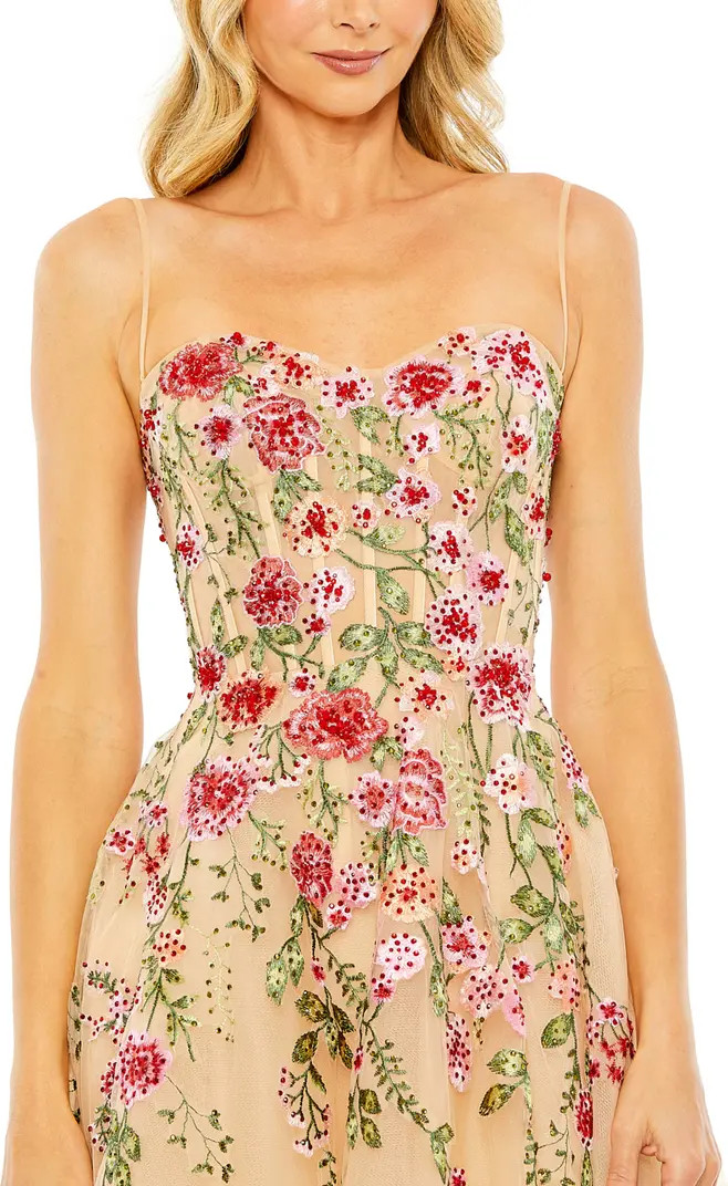 Bustier Embroidered Floral A-Line Dress | Nordstrom