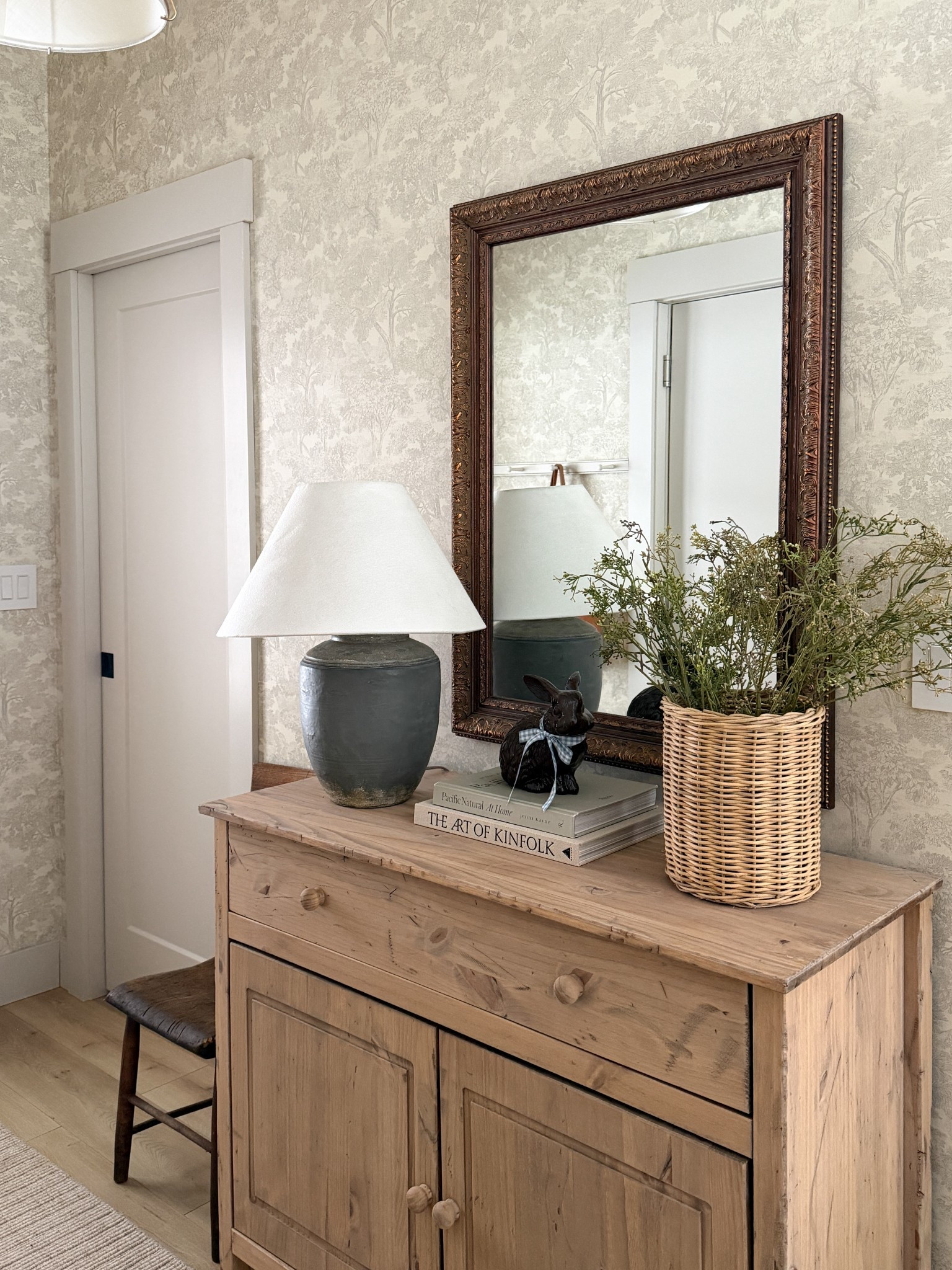 Simple Easter decor!! The chocolate bunny was a diy last year, but I linked the ribbon and a similar option you can buy! 

#LTKHome #LTKSeasonal #LTKSaleAlert