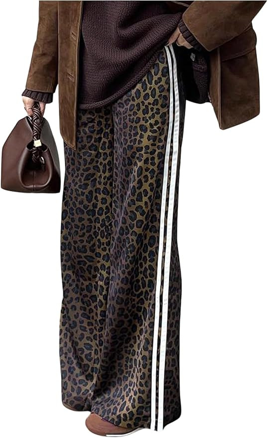 SHENHE Women's Cheetah Print Wide Leg Baggy Pants Y2k Side Loose Streetwear Trousers | Amazon (US)