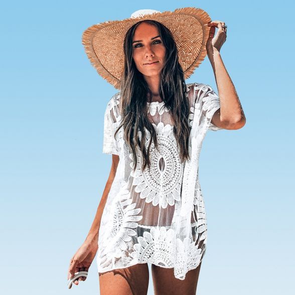 Women's White Sun Floral Cover Up - Cupshe - One Size Fits Most, White | Target