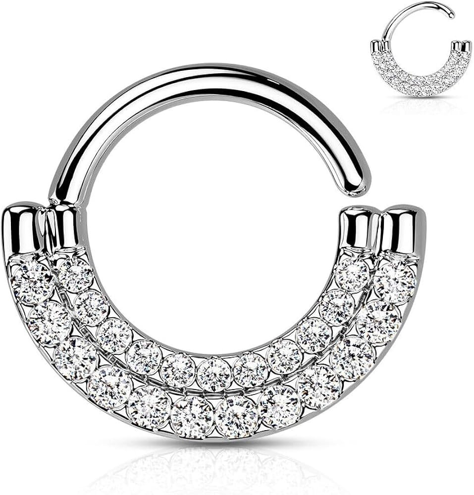 Double Lined Cz Paved Front Bendable Hoop Ring Ear Cartilage Daith Septum Ring 16G 1.2 Mm 5/16"" ... | Amazon (US)
