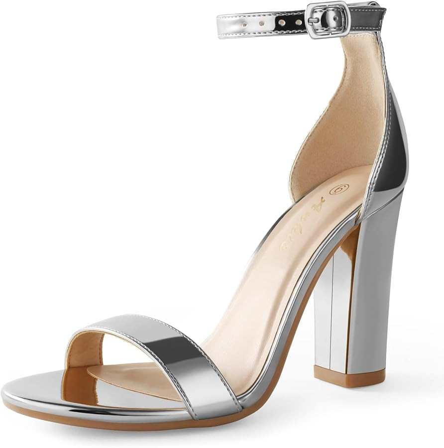 Ankis Nude Black White Heels for Women Open Toe Ankle Strap High Heel Sandals Party Wedding Strap... | Amazon (US)