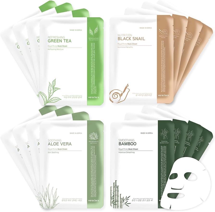 Veraclara] Facial Face Mask | Korean Skin Care Mask… (12COMBO) | Amazon (US)