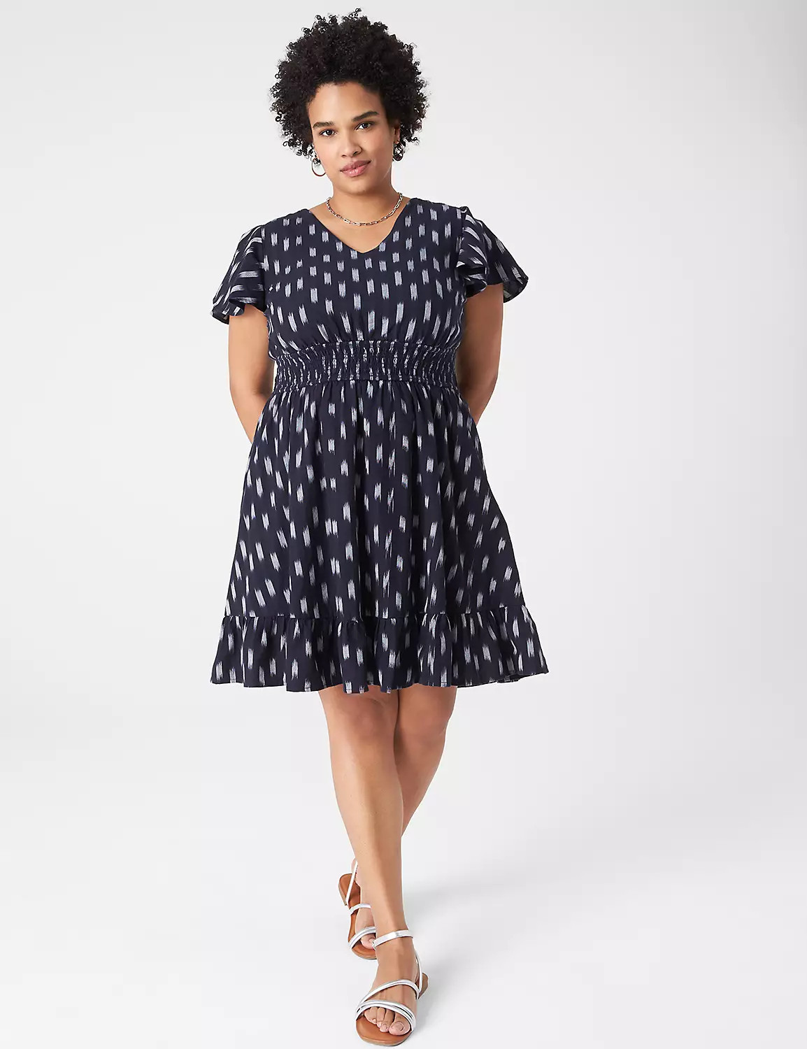 Flutter-Sleeve Smocked-Waist Fit & Flare Dress | LaneBryant | Lane Bryant (US)