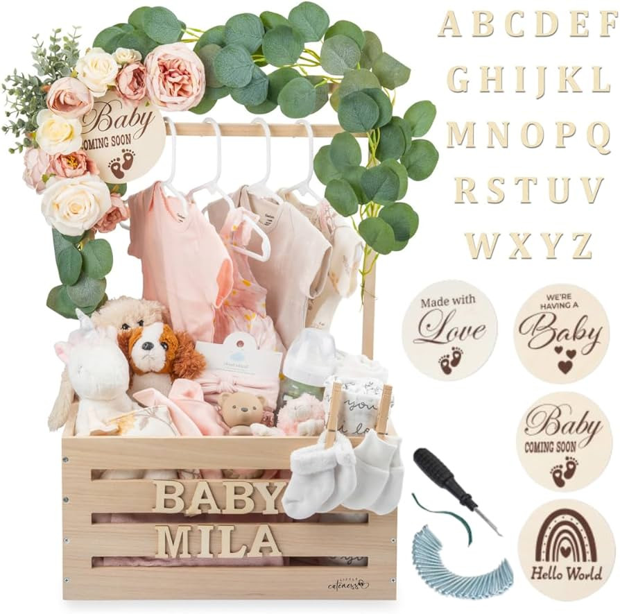 Wooden Baby Shower Crate Closet - Customizable Wooden Crate Box with Dual Rod System, Personalize... | Amazon (US)