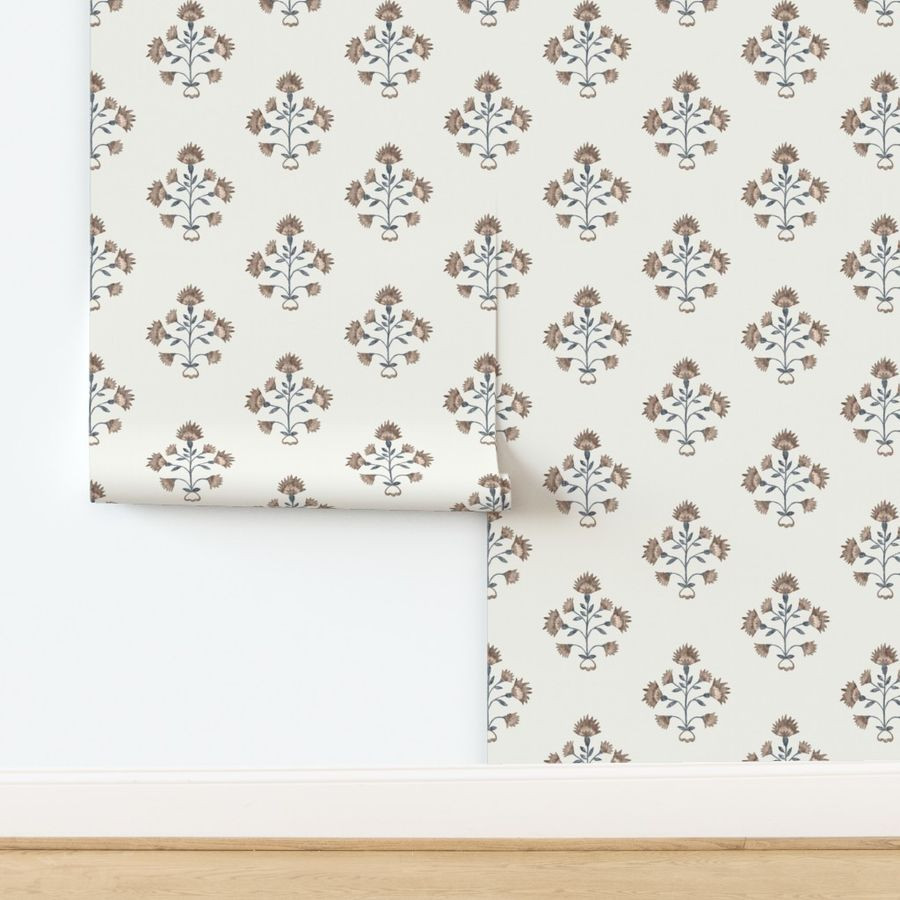 SMALLER Rust Brown and Blue on Cream Annie  | Spoonflower