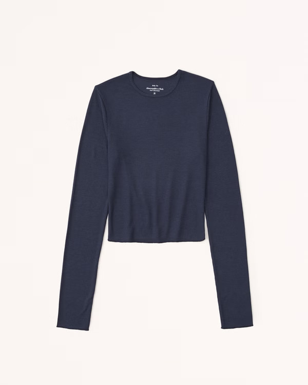 Long-Sleeve Featherweight Rib Cropped Crew Tee | Abercrombie & Fitch (US)